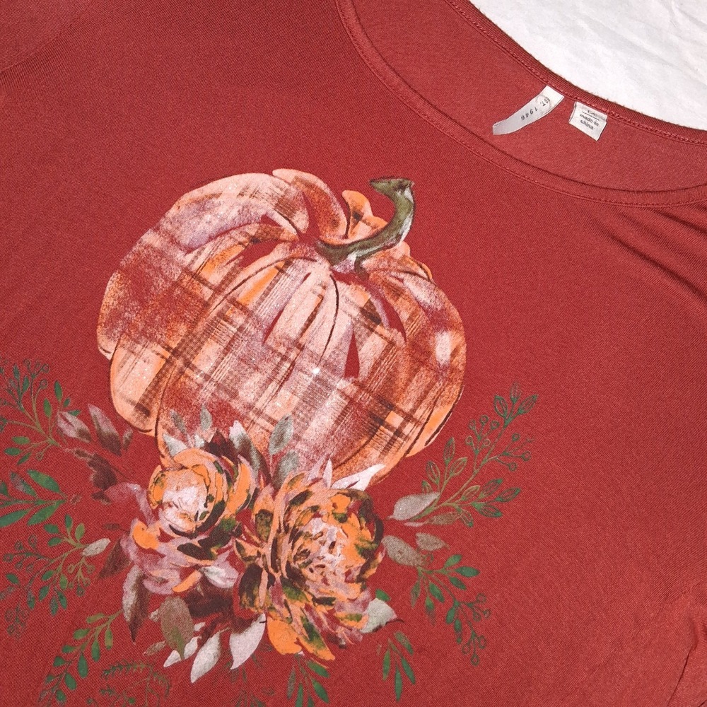 EST 1946 Womens Medium Fall Pumpkin Floral Graphic Long Sleeve Tie Tunic